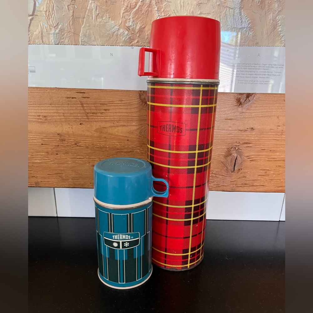 Thermos brand retro/vintage thermoses red and blue plaid